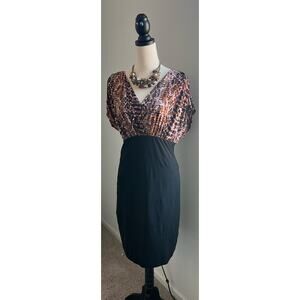 Brown & Black Animal Print Polyester Blend Dolman Sleeve Sheath Dress Sz 16